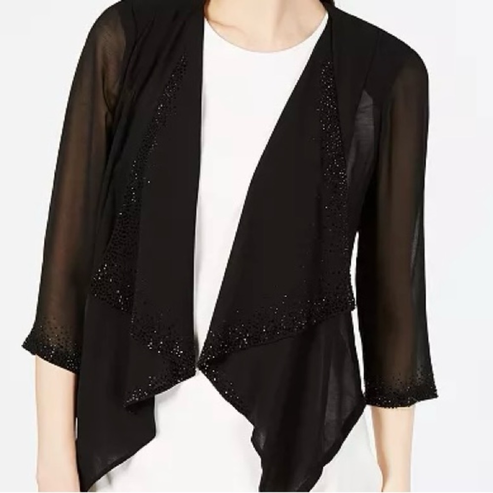 Calvin Klein cardigan, cover up, shrug top beautiful sleeves front rhinestones.